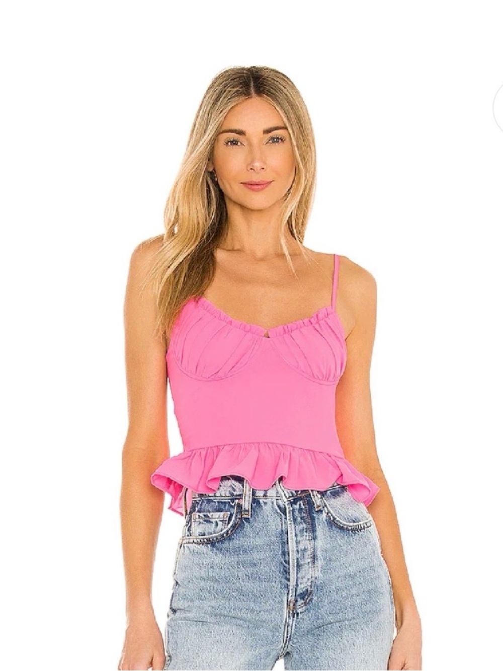 superdown Bright Pink Ruffled Hem Tank S